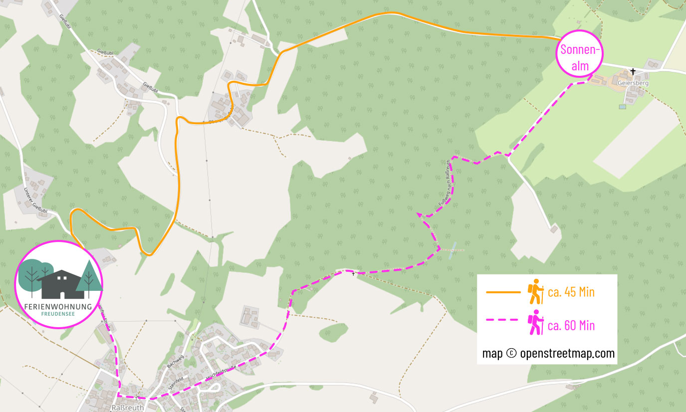 Der Fussweg zur Sonnenalm bei Hauzberg